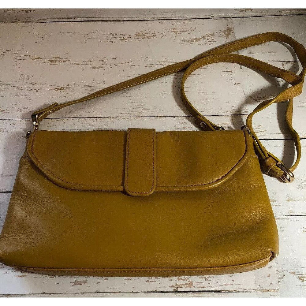 Vintage LL Bean Freeport ME Small Leather Crossbody Mustard Yellow Lot #CNLP1351